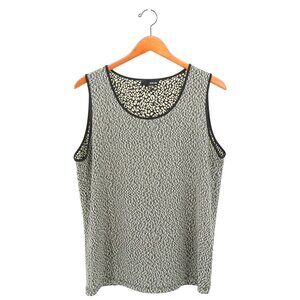 Sun Kim Black Beige Animal Print Leopard Sleeveless Shell Tank Top XL